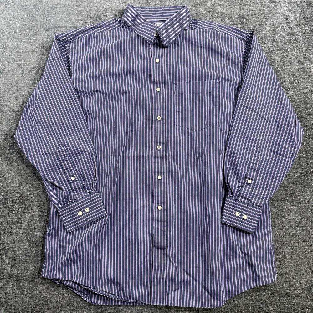 Tommy Hilfiger Shirt Men's Size 17 XL Purple Striped Ithaca Dress Button Up